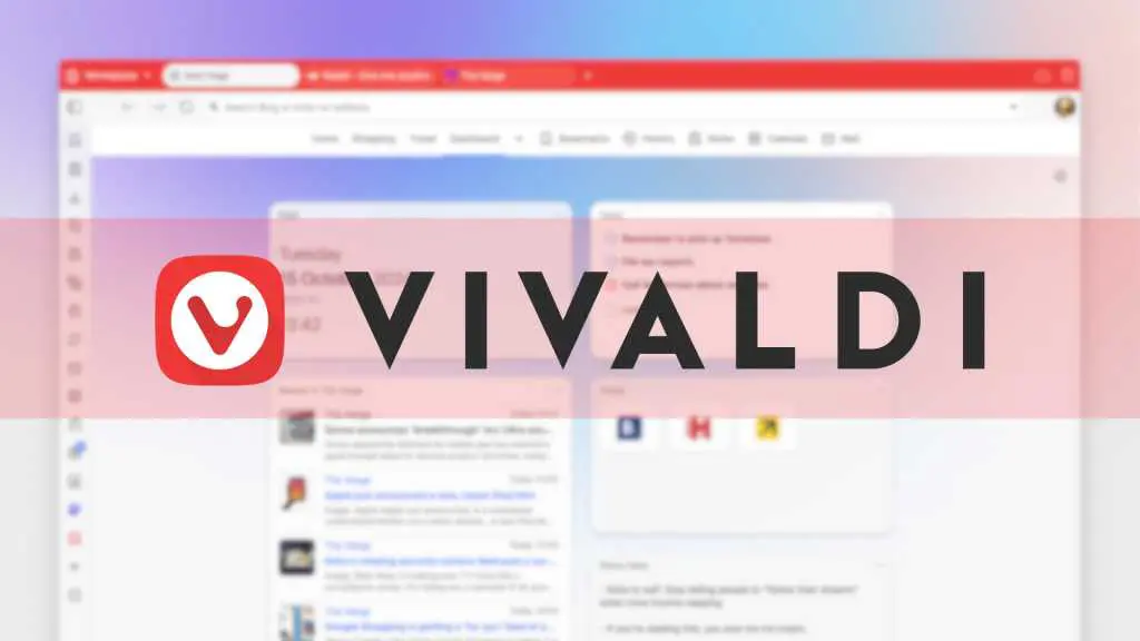 Vivaldi logo on top of browser screenshot