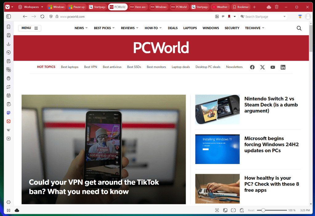 Vivaldi browser PCWorld home page