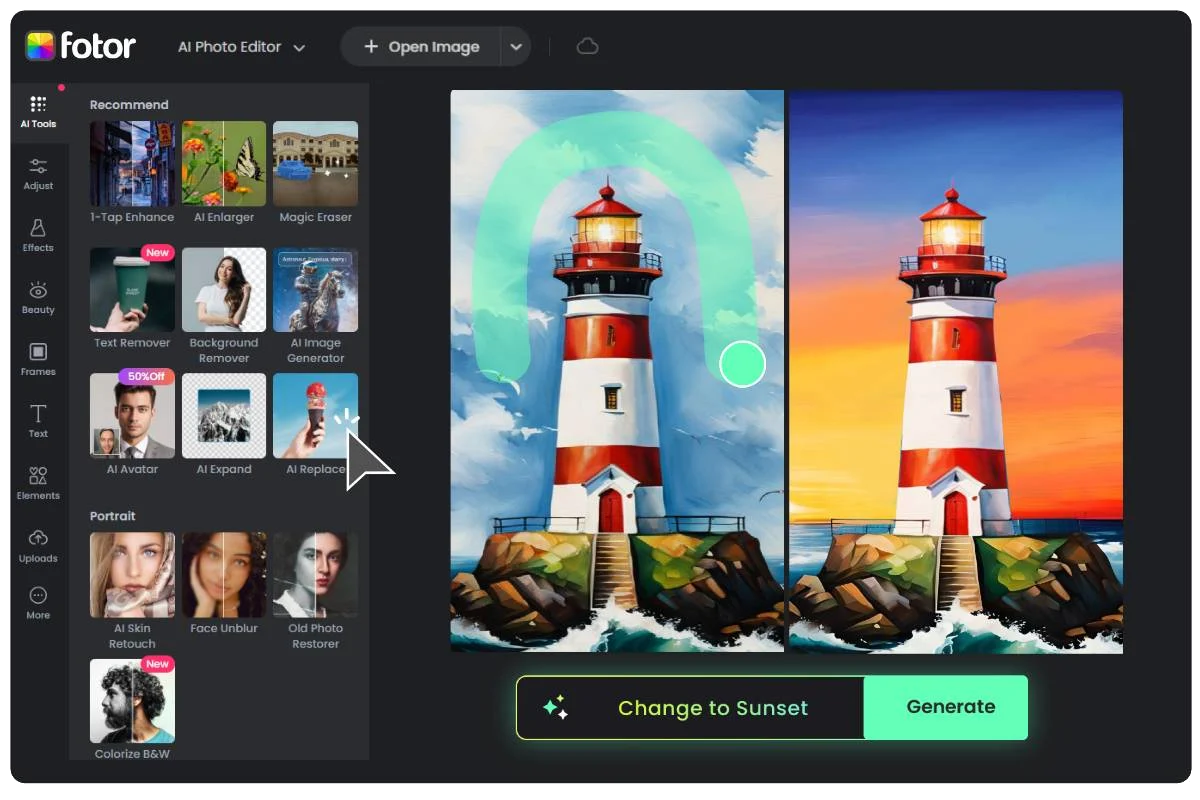 Capture d'écran de Fotor AI