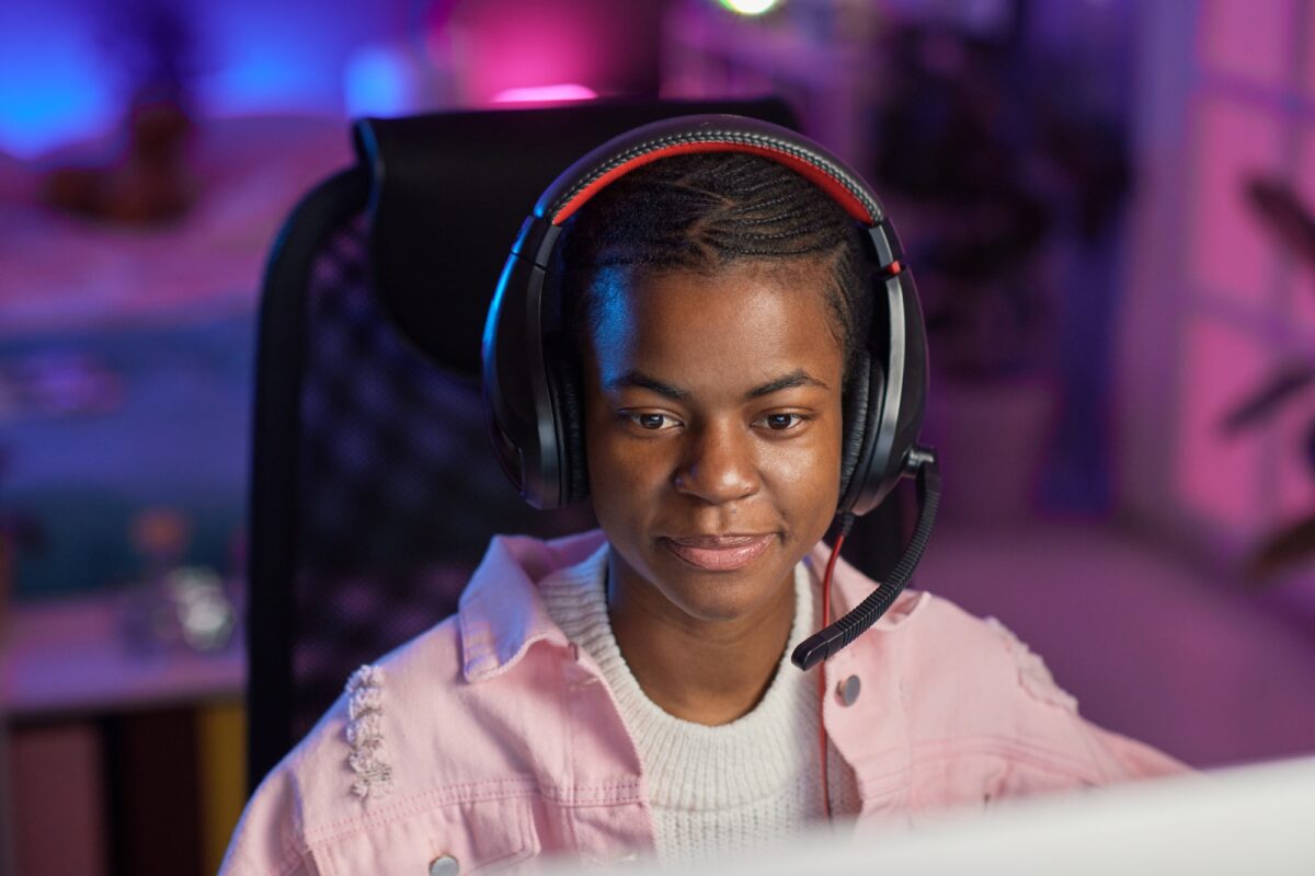 Girl Wearing Headset Gaming