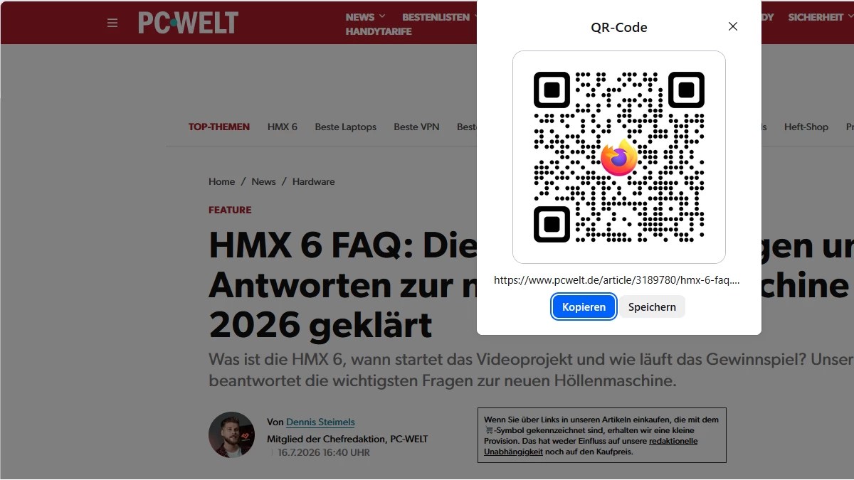 Firefox 153 QR-Codes créés