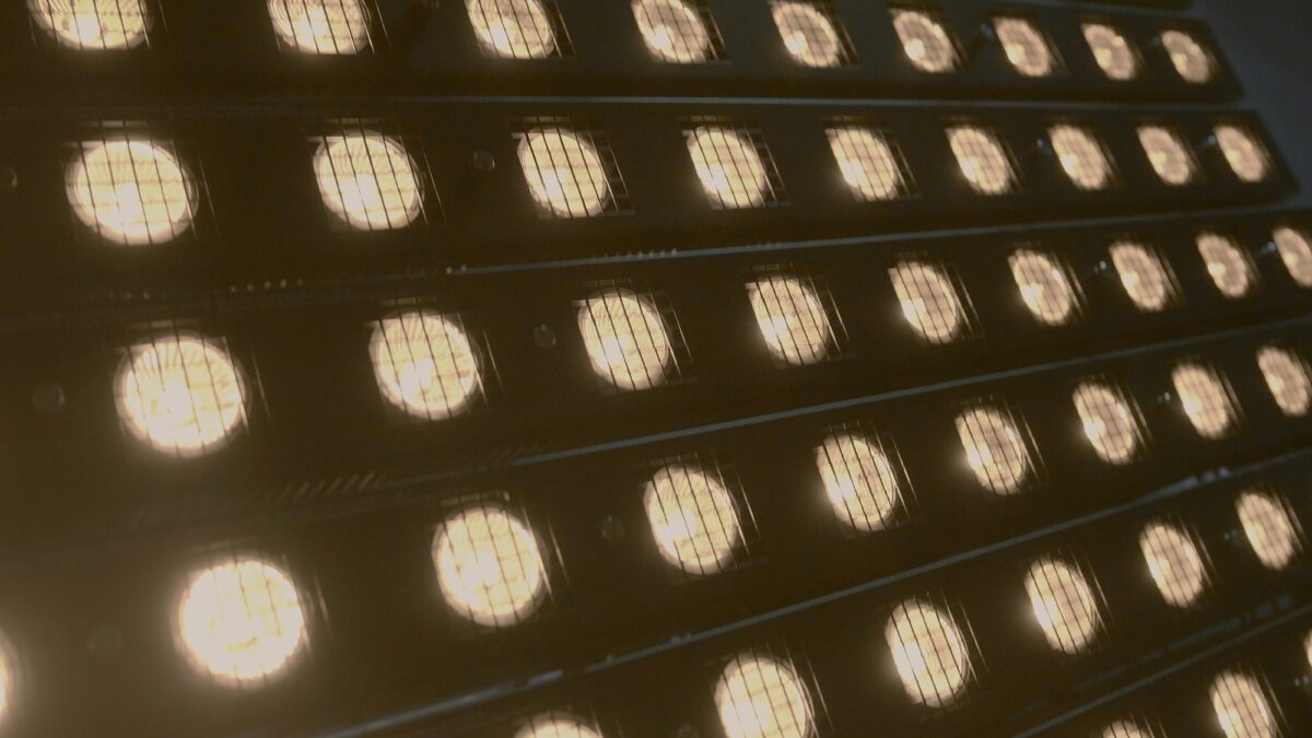 LED panel. Stock footage. Glowing panel with LED lights. LED panel for illumination of filming or